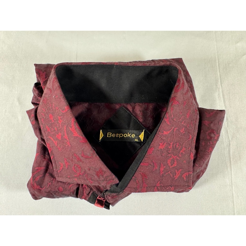 Bespoke Mens XL Burgundy Red Damask Jacquard Long Sleeve Button Down Shirt